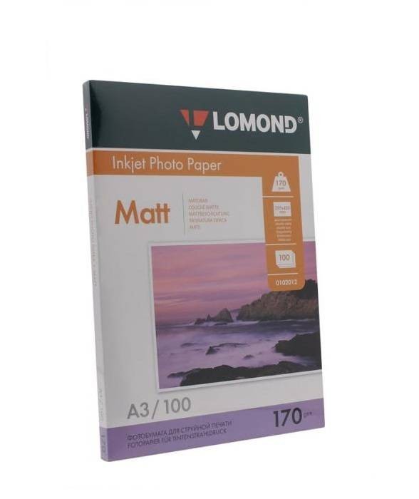 Фотобумага матовая двусторонняя (DS Matt) A3 (420x297), 100 листов, 170 гр/м2 (0102012) "Lomond" для струйного принтера