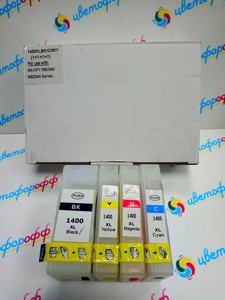 Перезаправляемые картриджи для Canon MAXIFY MB2040/MB2140/MB2340/MB2740 (PGI-1400XL) x4шт с авточипом "ColorPro"