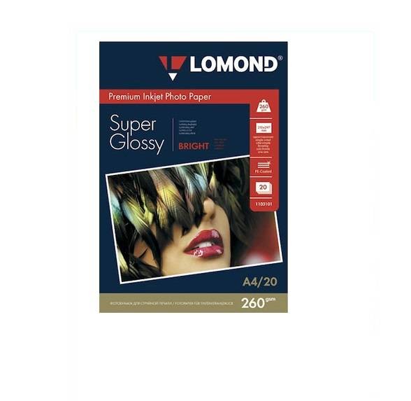 Фотобумага суперглянцевая (Super Glossy) A4 (210x297), 20 листов, 260 гр/м2 (1103101) "Lomond" для струйного принтера
