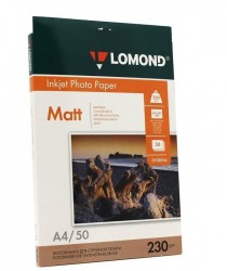 Фотобумага матовая (Matt) A4 (210x297), 50 листов, 230 гр/м2 (0102016) "Lomond" для струйного принтера
