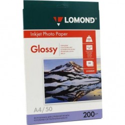 Фотобумага глянцевая (Glossy) A4 (210x297), 50 листов, 200 гр/м2 (0102020) "Lomond" для струйного принтера