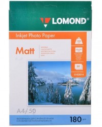 Фотобумага матовая (Matt) A4 (210x297), 50 листов, 180 гр/м2 (0102014) "Lomond" для струйного принтера