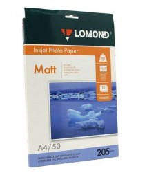 Фотобумага матовая (Matt) A4 (210x297), 50 листов, 205 гр/м2 (0102085) "Lomond" для струйного принтера