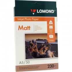 Фотобумага матовая (Matt) A5 (148x210), 50 листов, 230 гр/м2 (0102069) "Lomond" для струйного принтера
